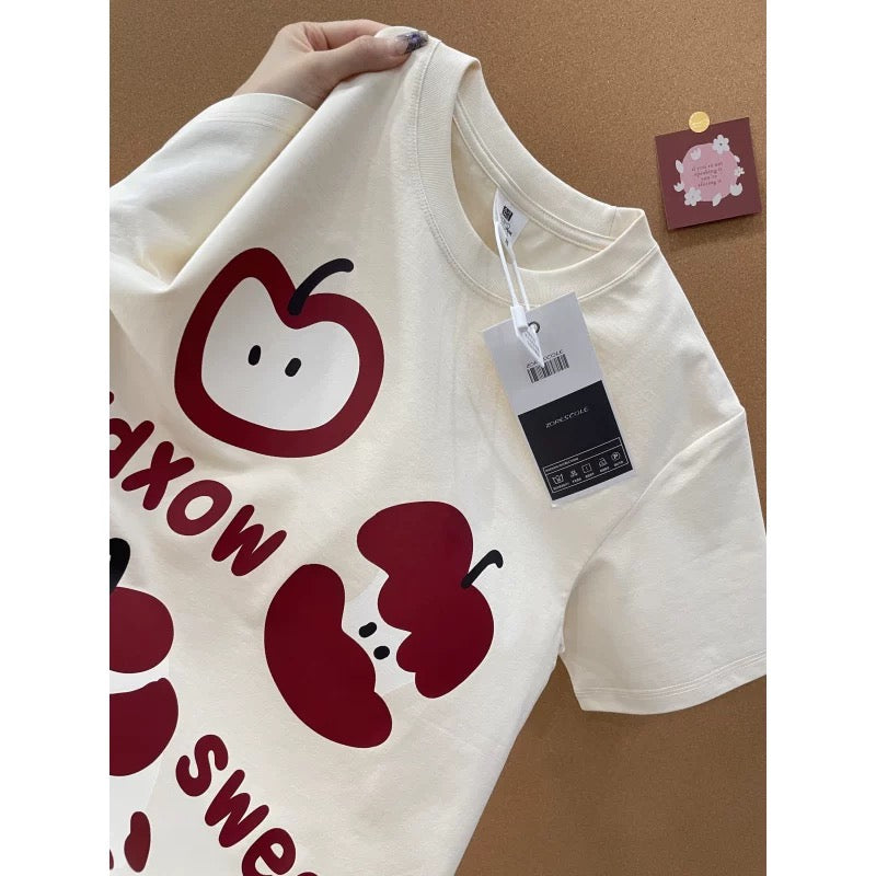 American style ins three bears printed cotton short-sleeved T-shirt men and women summer heavyweight all-match loose couple tops