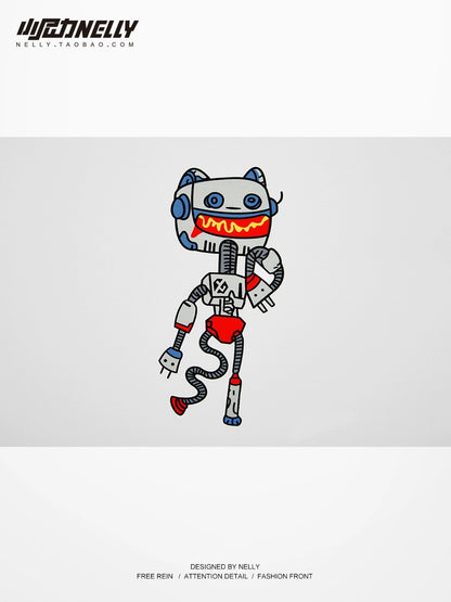 Fun cartoon anime robot pure cotton t-shirt men's and women's short-sleeved spring design loose half-sleeved versatile top