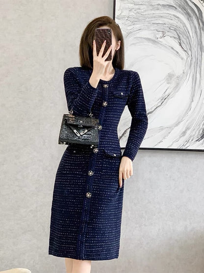 Autumn 2023 new temperament slim knitted dress French retro red western style mid-length hip skirt D7795