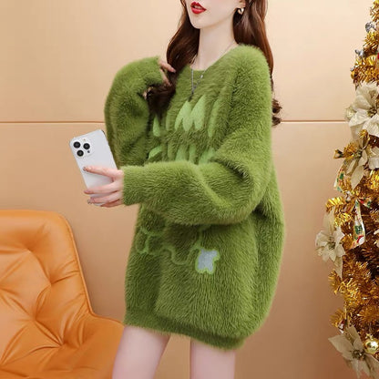 Designed imitation mink velvet sweater for women 2023 new autumn and winter style, age-reducing, loose, lazy and versatile tops
