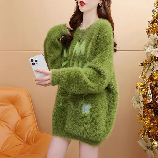 Designed imitation mink velvet sweater for women 2023 new autumn and winter style, age-reducing, loose, lazy and versatile tops