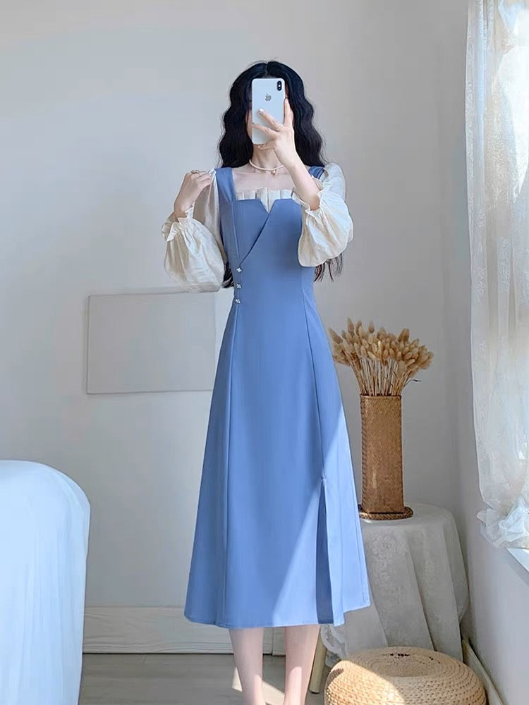 Autumn 2023 new women's skirt French gentle style fairy sweet waist slimming long-sleeved dress