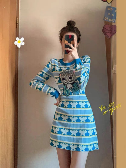 MUEL Original ◆ Casual long-sleeved dress for women in early spring 2023 new style for small people, age-reducing waist and slimming skirt T3492