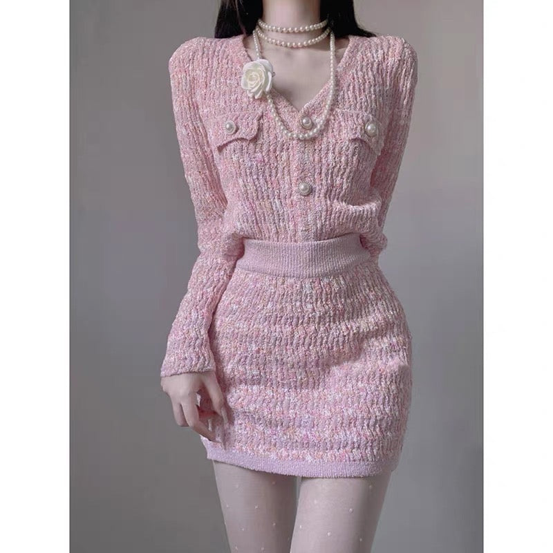 Women's 2023 new complete set with a complete set of elegant lady Xiaoxiangfeng knitted autumn women's suit two-piece set (S059)