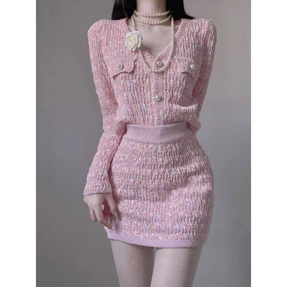 Women's 2023 new complete set with a complete set of elegant lady Xiaoxiangfeng knitted autumn women's suit two-piece set (S059)