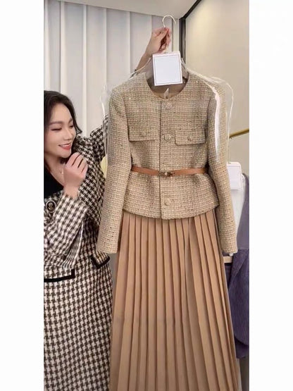Autumn and winter 2023 new women's clothing high-end temperament celebrity suit first love light luxury small fragrance coffee color dress
