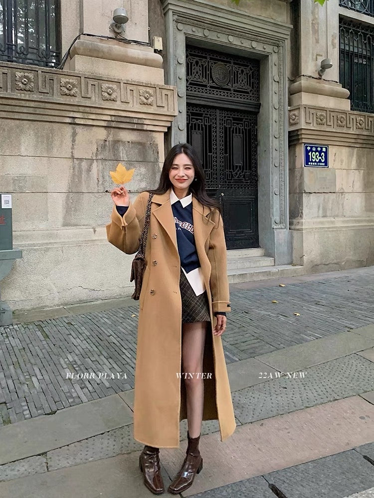 Huahuayuan Florr Playa Twin Flame TwinFlame detachable collar long double-sided woolen coat