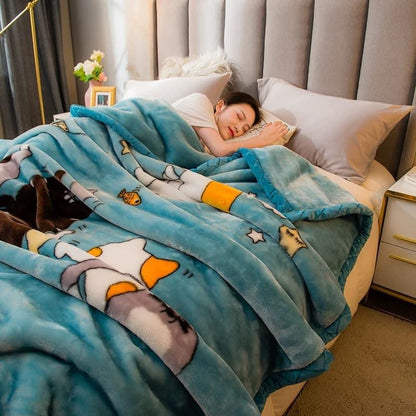 Winter Raschel blanket extra thick plus velvet bed cover blanket quilt wedding coral flannel nap blanket single