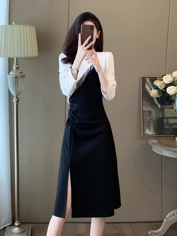 French style small fragrant dress for women 2023 autumn and winter new style waist slimming mid-length high-end temperament skirt
