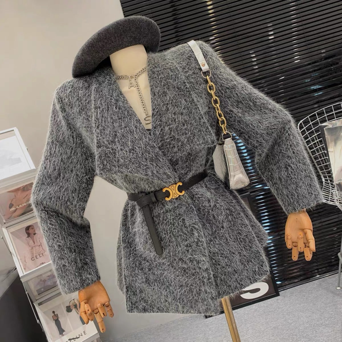 Korean-style lazy style slimming and age-reducing concealed button design versatile loose lace-up waist fashionable long-sleeved jacket for women