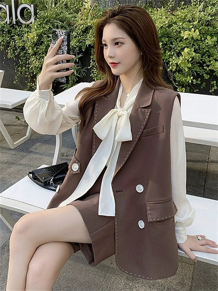 High-end sister goddess style professional suit jacket wide-leg shorts two-piece suit for women 2023 spring and autumn new style