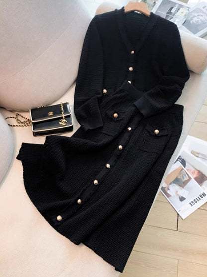 French style small fragrant knitted cardigan skirt suit for women 2023 autumn and winter new style mid-length dress two-piece set D5591