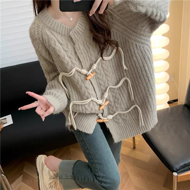 Loose and lazy style fashionable design knitted sweater cardigan for women 2023 new autumn style age-reducing jacket (S0614)