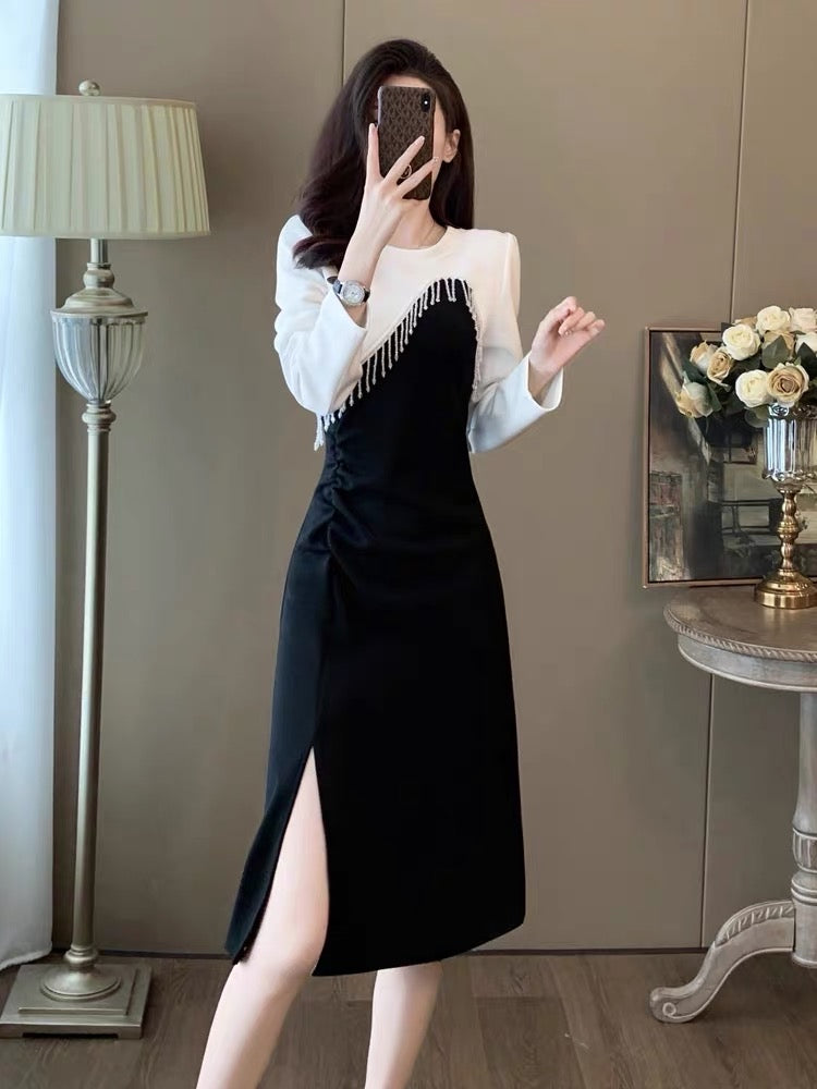 French style small fragrant dress for women 2023 autumn and winter new style waist slimming mid-length high-end temperament skirt