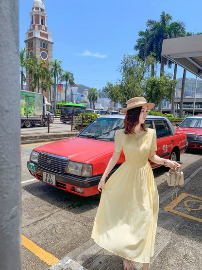 Fish Rabbit Rabbit Bohemian yellow dress female summer 2024 new slim swing long skirt