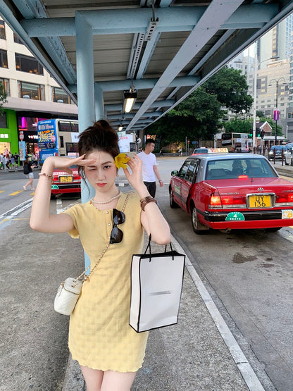 "Ready stock" Fish Rabbit's Rabbit Chanel style short-sleeved dress for women with new style doll collar and pleated skirt