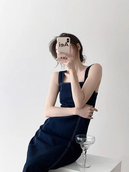 Dress women's new autumn two-piece set slimming temperament French niche design suspender skirt suit denim skirt
