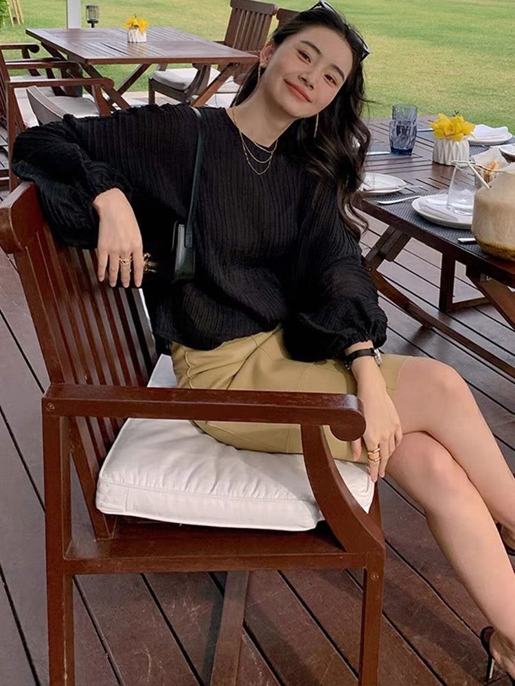 Xiaoxiangfeng light luxury street high-end design pleated sunscreen shirt long-sleeved tops for women 2023 summer new style