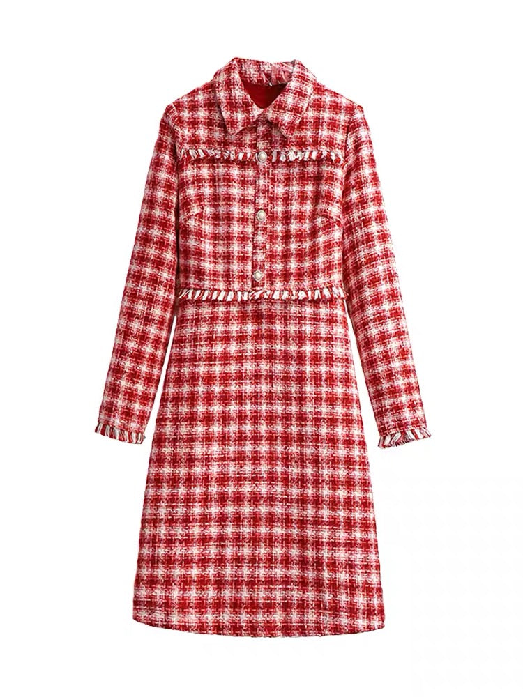 Xiaoxiangfeng dress for women in autumn and winter 2021 new temperament women's waist slimming thickened tweed skirt for women
