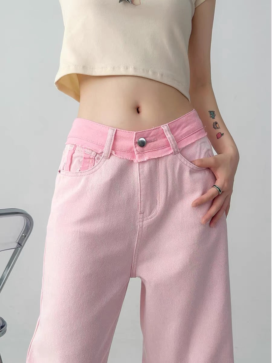 Plus size fat MM jeans women's autumn American retro high-waisted trousers wide-legged loose slimming pear-shaped body pants A3365