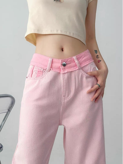 Plus size fat MM jeans women's autumn American retro high-waisted trousers wide-legged loose slimming pear-shaped body pants A3365