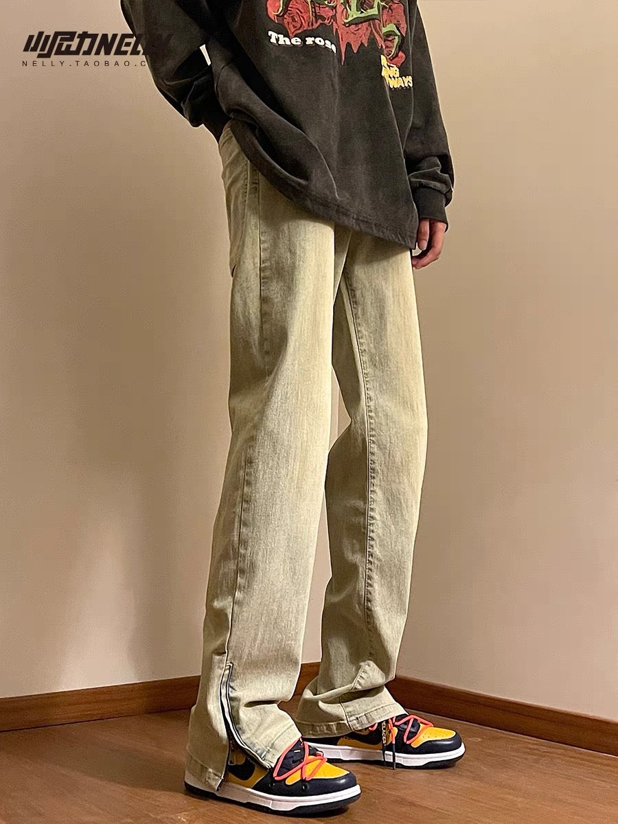 ins jeans boys loose wide leg pants summer thin ice silk casual fashion brand high street straight trousers bf