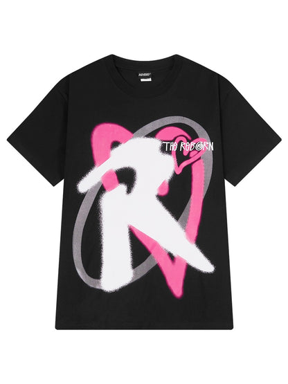 ins trendy brand design love letters printed heavyweight pure cotton short-sleeved t-shirts for men and women street style couple tops