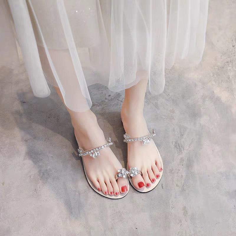 French evening style gentle shoes and sandals for women 2023 summer new style Internet celebrity temperament flat sandals for women to wear outside
