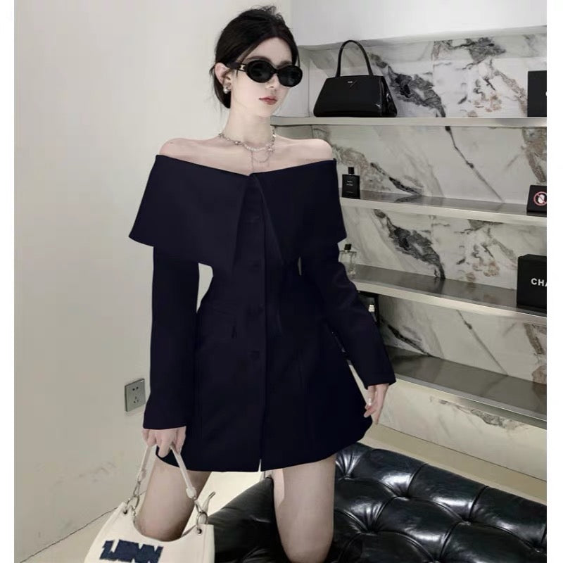 Chic niche design sense celebrity temperament high-end French one-shoulder suit dress spring and summer 2023 new style