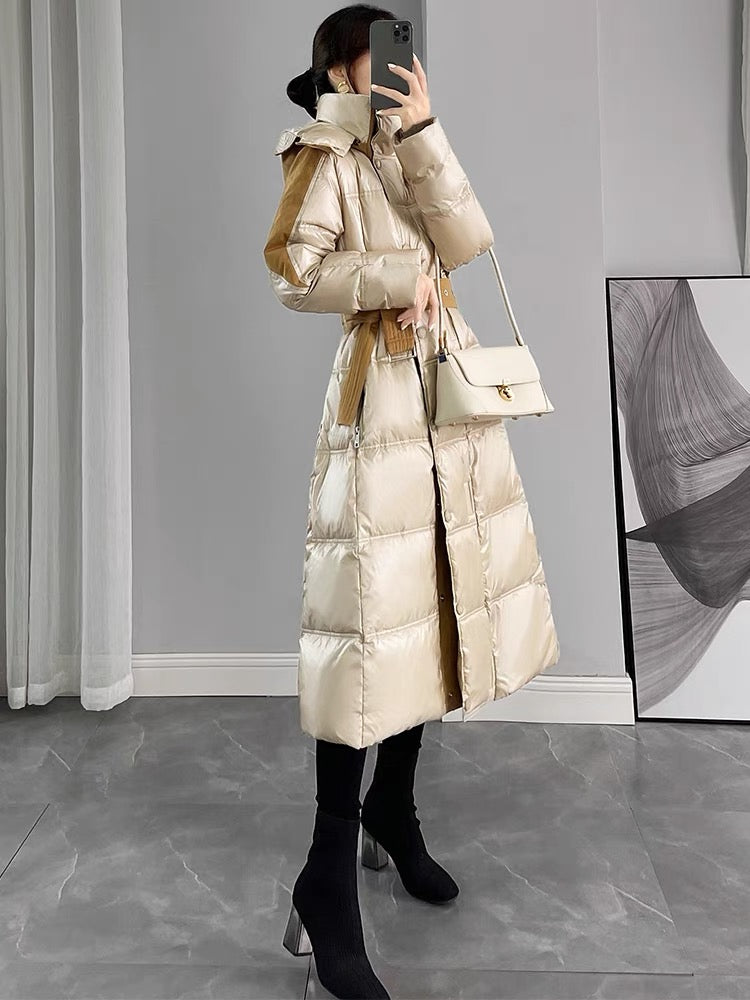 Down jacket 2023 new women's winter Korean version mid-length knee-high high-end white duck down thickened warm jacket