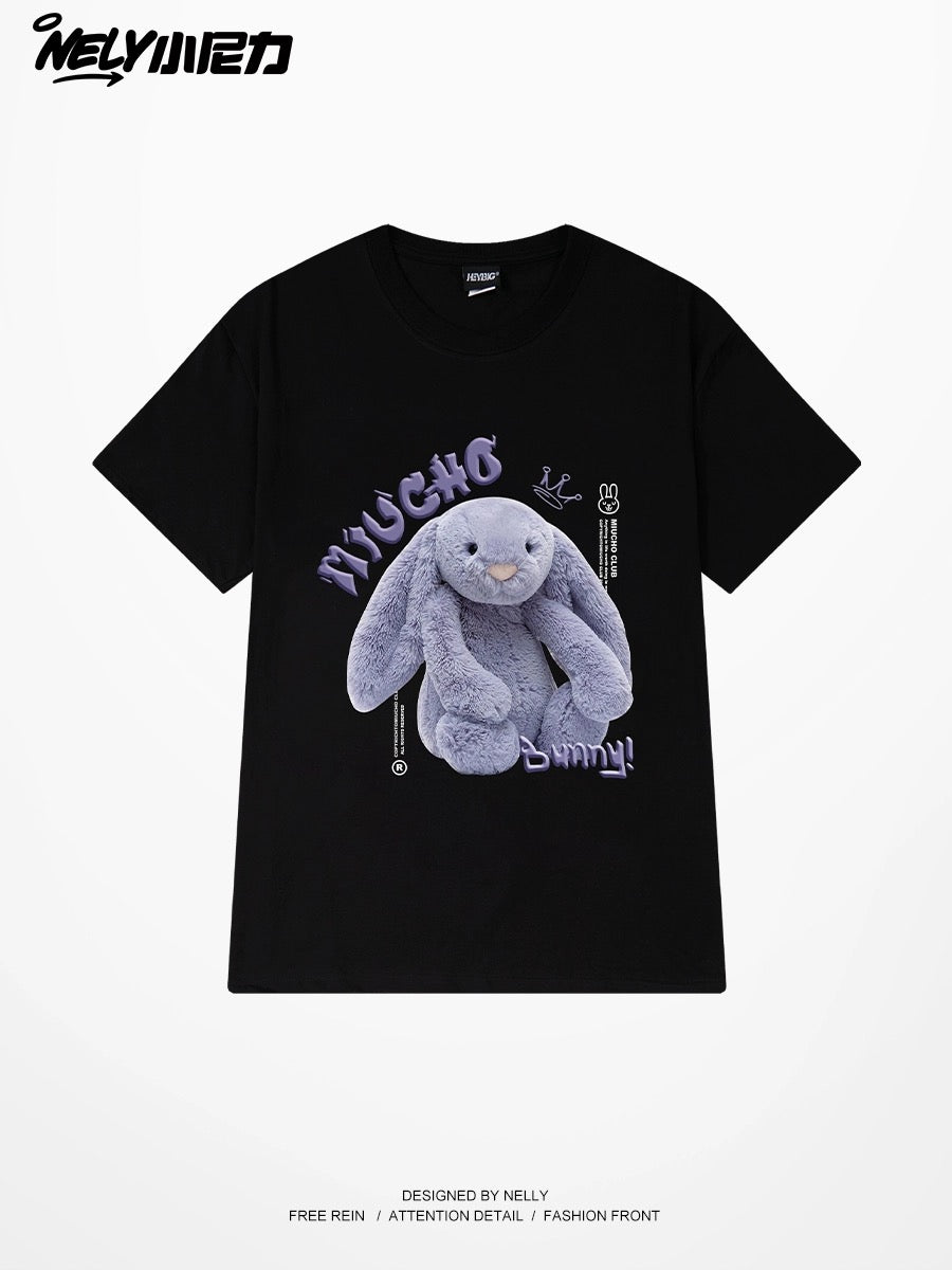 Nely Xiao Nili's new summer cute rabbit print short-sleeved T-shirt for men and women, all-match student pure cotton T-shirt trend
