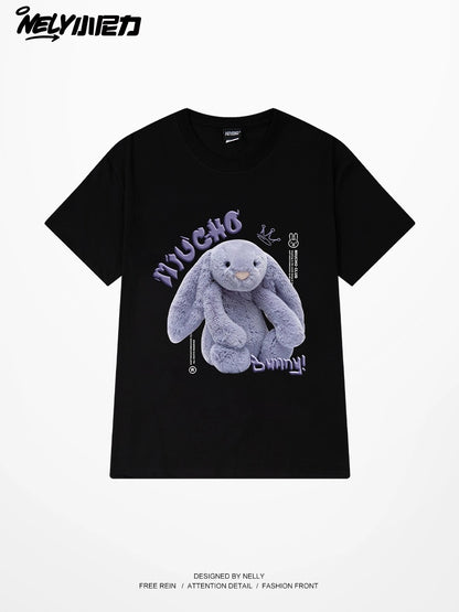 Nely Xiao Nili's new summer cute rabbit print short-sleeved T-shirt for men and women, all-match student pure cotton T-shirt trend
