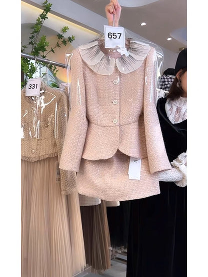 Autumn 2023 new Internet celebrity small fragrance suit, feminine and socialite slimming doll collar coat and skirt two-piece set