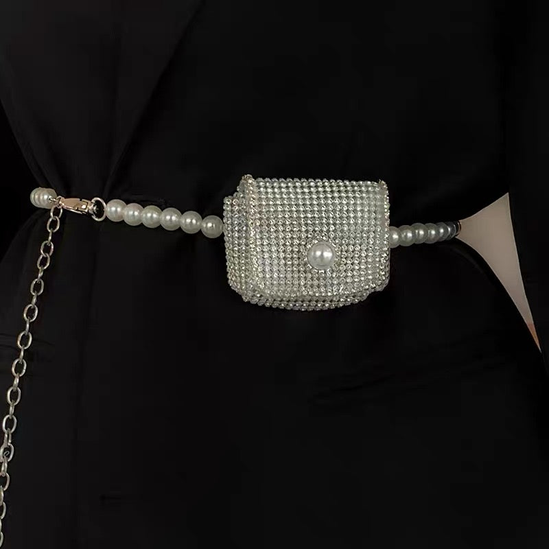 Pearl waist chain women's French decorative dress suit chain rhinestone waist bag student versatile fashionable temperament belt