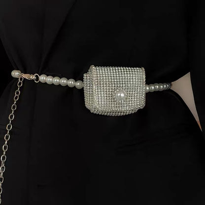 Pearl waist chain women's French decorative dress suit chain rhinestone waist bag student versatile fashionable temperament belt