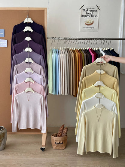 Retro soft and sticky cashmere rolled-edge turtleneck knit sweater for women, autumn and winter, gentle and versatile layering base layer top.