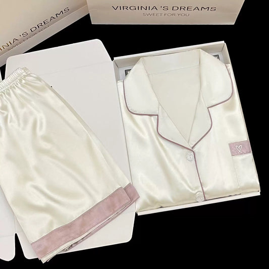 2024 new ice silk pajamas women's short-sleeved summer thin silk can be worn outside home clothes suit spring and summer