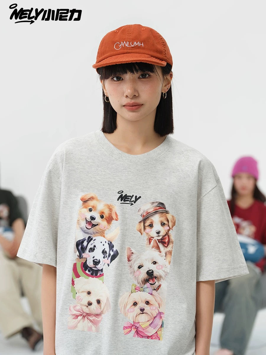 American cartoon cat print round neck short sleeve men and women summer 2025 couple pure cotton t-shirt half sleeve bottoming shirt trend