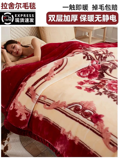 Winter Raschel blanket extra thick plus velvet bed cover blanket quilt wedding coral flannel nap blanket single