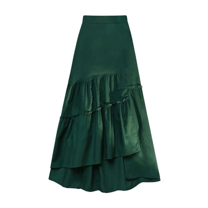 French white skirt for women in summer, irregular pleated skirt, mid-length hip-covering A-line skirt, high waist slit long skirt