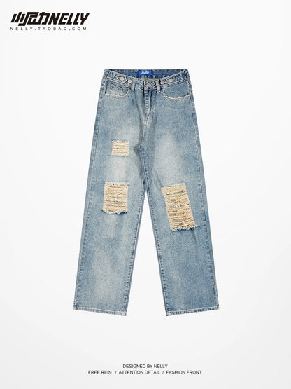Jeans Men's Yellow Mud Dyeing Pants Summer Thin Section Boys Straight Leg Pants Trend American High Street Men's Casual Trousers