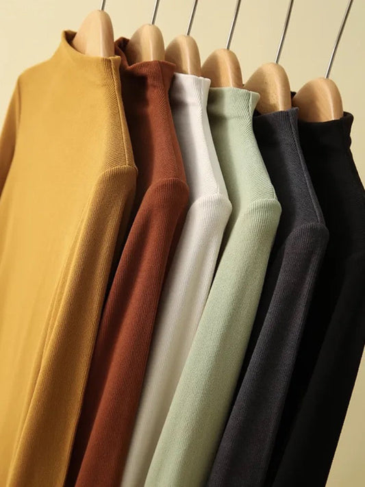 [Hot Selling Thousands of Pieces] Xiaohan 23 Autumn and Winter Long Sleeve Slim Round Neck Style Fashionable Semi-Turtle Collar Bottoming Shirt for Women (B)