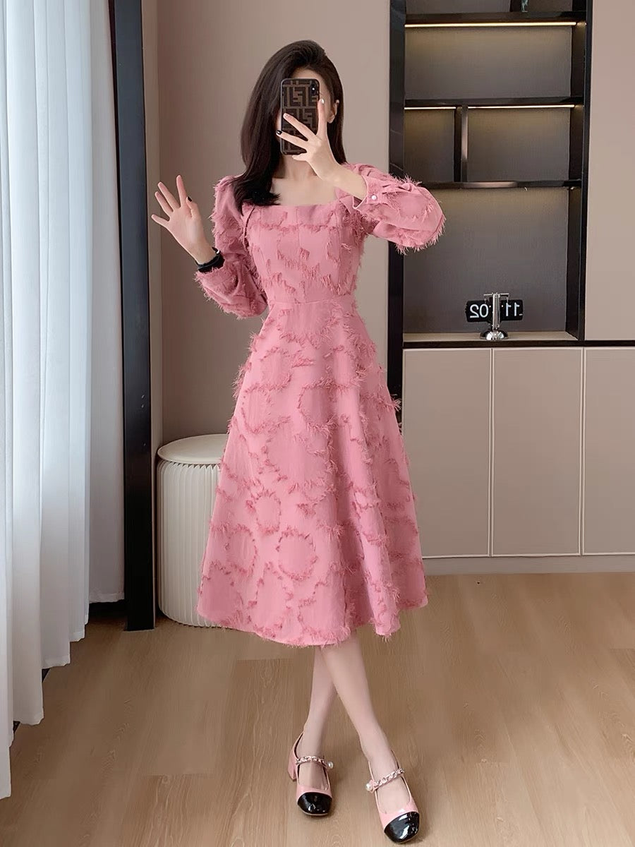 Autumn new style first love, sweet temperament, gentle girly style, fringed fairy skirt, long skirt, niche slim dress