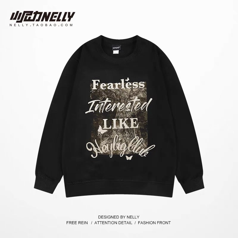 oversize street trendy brand letter printed round neck plus velvet sweatshirt for men and women 2023 autumn loose tops for couples