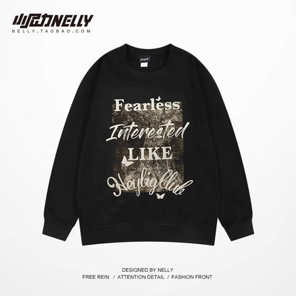 oversize street trendy brand letter printed round neck plus velvet sweatshirt for men and women 2023 autumn loose tops for couples