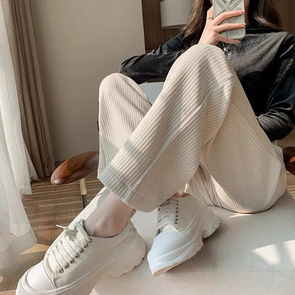 White chenille high-waist slim casual pants for women 2023 spring hot heavy industry high-end light luxury Korean style straight pants (B2811)