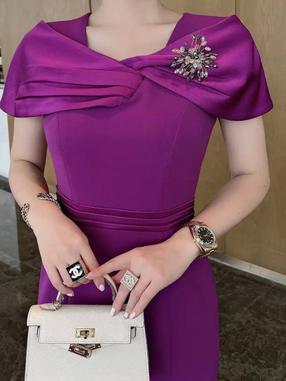 2024 Spring Elegant Feminine Slim Mermaid Banquet Dress Long Dress Noble Shoulder Goddess Dress