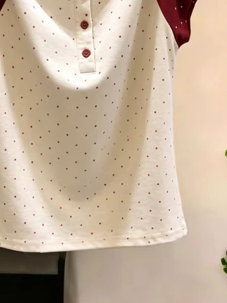 Shenzhen Nanyou Brand Women's Clothing ~ Fashionable Polka Dot Color Block Versatile Short-Sleeve T-Shirt 2026 Summer New Style Top