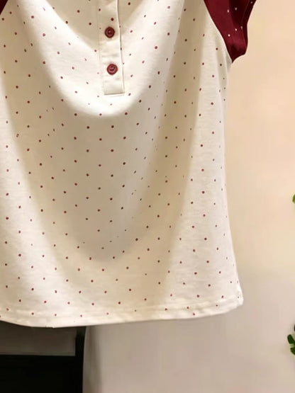 Shenzhen Nanyou Brand Women's Clothing ~ Fashionable Polka Dot Color Block Versatile Short-Sleeve T-Shirt 2026 Summer New Style Top