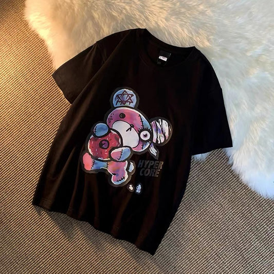Oversize men's and women's 2023 new loose Hong Kong style round neck pullover bottoming casual bf short-sleeved T-shirt (S0627)